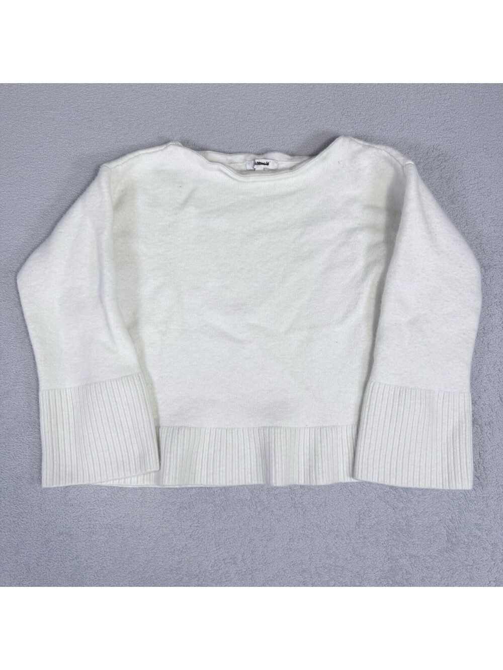 Madewell Women Cream Speckled Knit Crew Neck 100% Merino Wool Pullover Sweater S